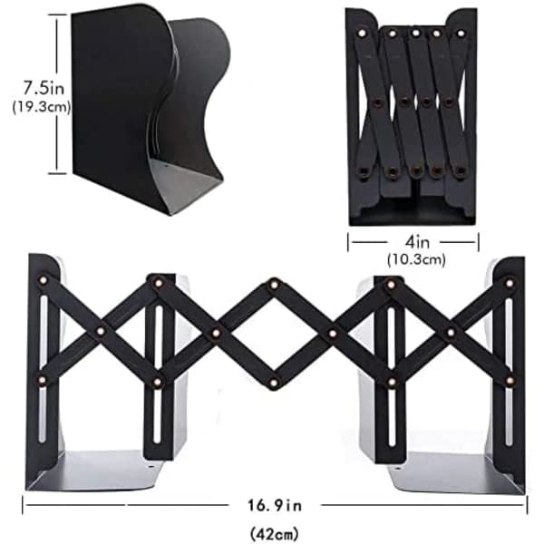 Justerbar bokstøtte i metall med solid base - Kan forlenges til 48 cm for kontoroppbevaring