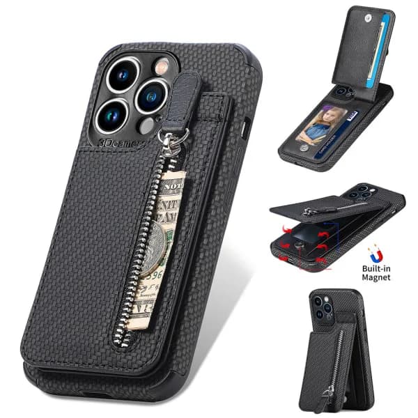 Læderkortholder Magnetisk Pungcover iPhone 14 /14 Pro/14 Pro Max, iPhone 13 /13 Pro/13 Pro Max, iPhone, 12 /12 Pro/12Pro Max Sort