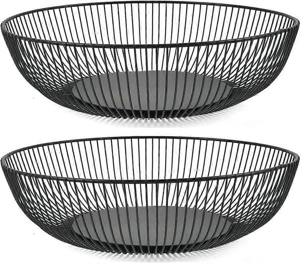 2 ST Svarte Trådfruktskåler, Fruktskål, Metall, 28x7,5cm Skål, Rund Ståltråd, Moderne Fruktskål for Frukt Grønnsaker Snacks