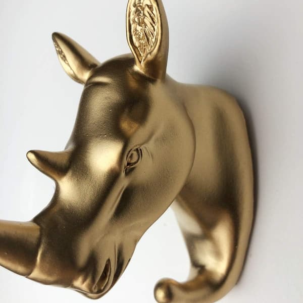 3-pack Elephant Giraffe Rhinoceros Head Wall Hooks Animal Shaped Coat Hanger (Gold)