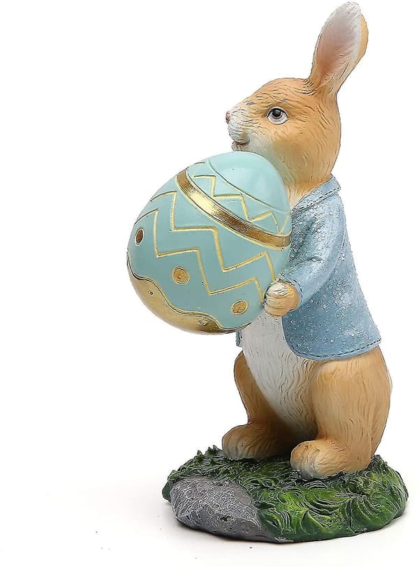 Rabbit with Carrot Sculpture Spring Easter Home Decor Polyresin Figurine Ornament Blue Blue