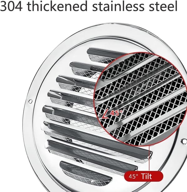 Rund ventilasjonsrist i rustfritt stål 80 mm – luftutløpshette med myggnett
