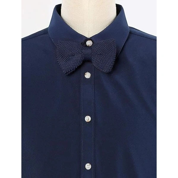 Men's Women's Knitted Bow Tie Solid Color Knitted Bow Tie Adjustable (Navy Blue)