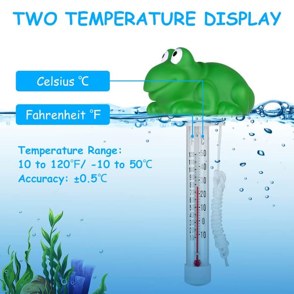 Flydende pooltermometer, pooltermometer, flydende termometer med snor, pooltermometer til udendørs/indendørs spa, pools, badekar, akvarier, frø Frog Frog