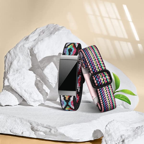 Kompatibel med Fitbit Charge 3-bånd/Fitbit Charge 4-bånd, justerbart elastisk pustende nylonvevd erstatningsarmbånd for Fitbit [DB]