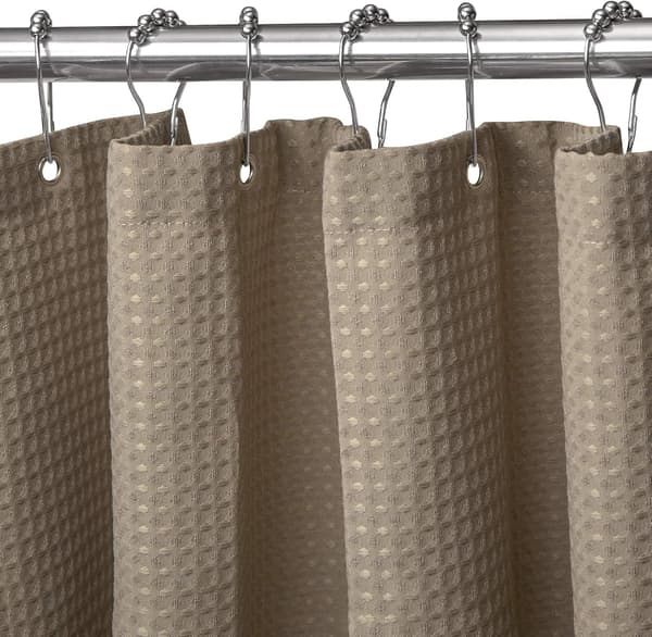 Waffle duschdraperi med duschdraperiringar, tyg badkarsdraperi set Khaki Khaki 1.8*2m Khaki 1.8*2m