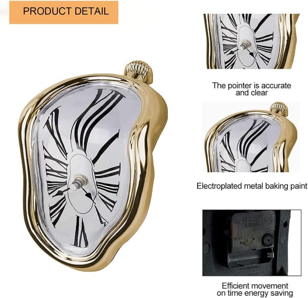 Novelty Melting Clock, Creative Modern Wall Clock, Retro Twisted Melting Time Clock for Home Kitchen Office Table Decoration (Silver)