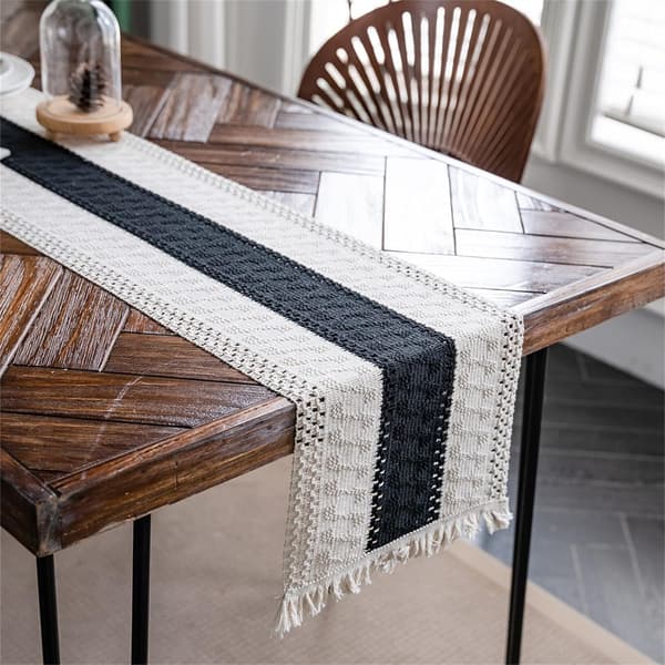 Reusable and Durable Farmhouse Bohemian Table Runner, Woven Cotton Linen for Rustic Table Runner