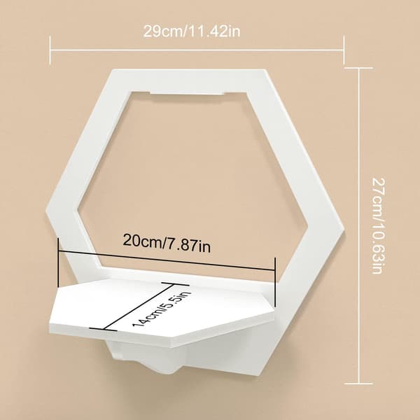 Set med 3 dekorativa vägghyllor för sovrum, vardagsrum, hemmakontor (vit, hexagon)