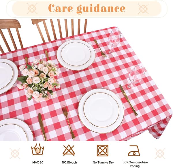 Red Gingham Tablecloth Polyester 140x140cm, Square Plaid Tablecloth Spillproof and Wrinkle Resistant