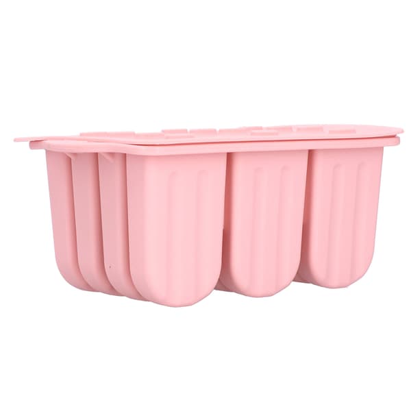 12-gitter silikoneform til is med låg og 50 pinde, pink