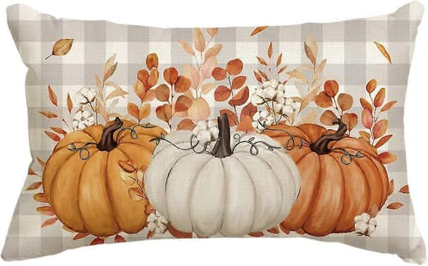 Rutig Orange Efterår Pudebetræk, 30x50 cm Sæsonbestemt Efterår Thanksgiving{AZC}