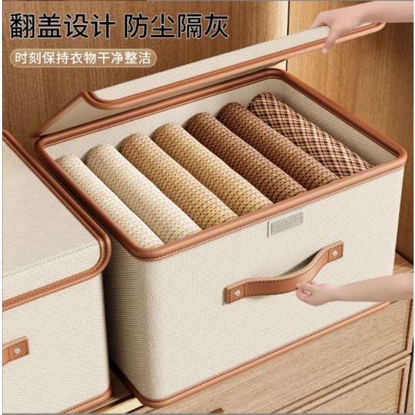Large Foldable Storage Boxes with Lids, Linen Storage Baskets 3-Pack, Toy Box for Towels, Books, Yellow Stripes