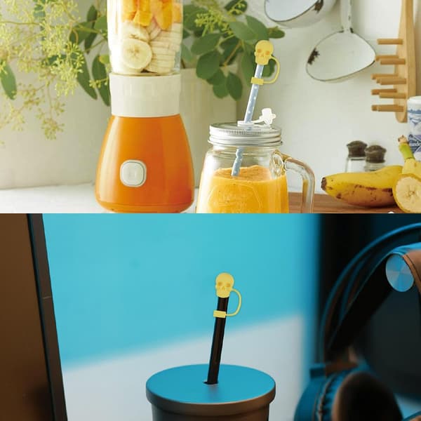 strå luer, hodeskalle-strå-topper, design: gul - Gelb