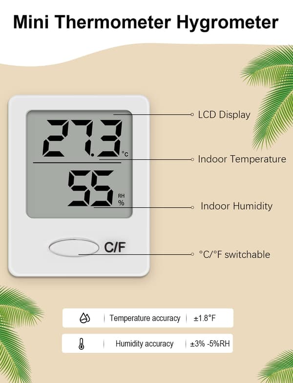 (Vit) Mini Digital Hygrometer, Digital Romtemperaturmåler med Høy Presisjon
