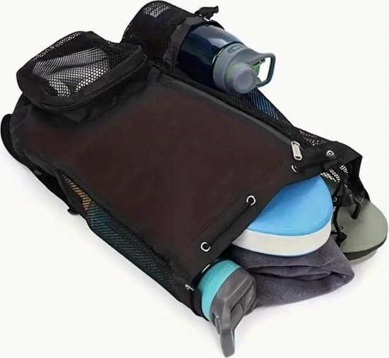 Mesh Drawstring Backpack with Wet Compartment, Large Capacity Beach Bag for Swimming, Surfing, Travel, Gym, Light Grey