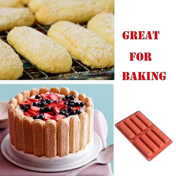 8-reikäinen silikonimuotti, pitkät éclair-keksitikut, punainen