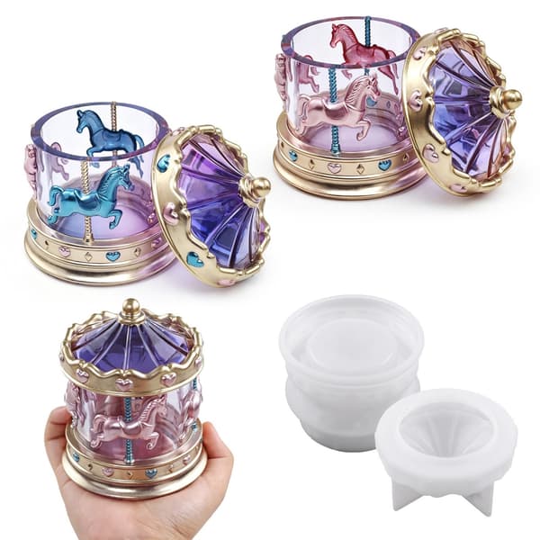 Decorative Carousel Silicone Mold Set for Making Resin Boxes and Cups
