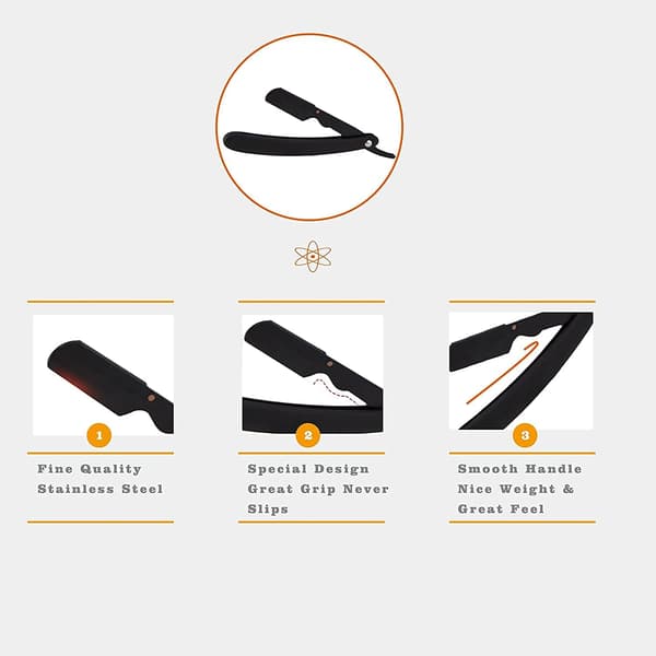 (Sort) Barberkniv med lige kant, høj kvalitet, foldbar