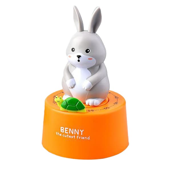 Mechanical Kitchen Timer, 60-Minute Visual Countdown, Cute Cartoon Animal, Orange