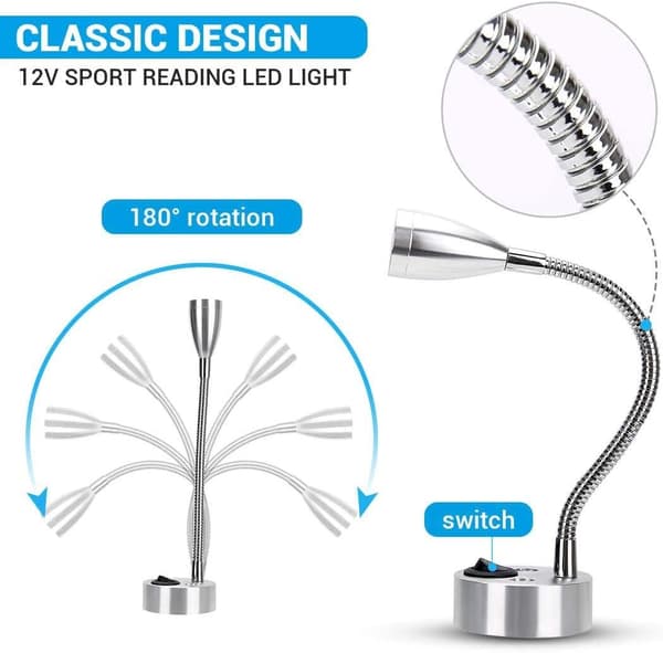 LED Vegglampe 12V LED Spot Leselampe Bryter Bobil Campingvogn