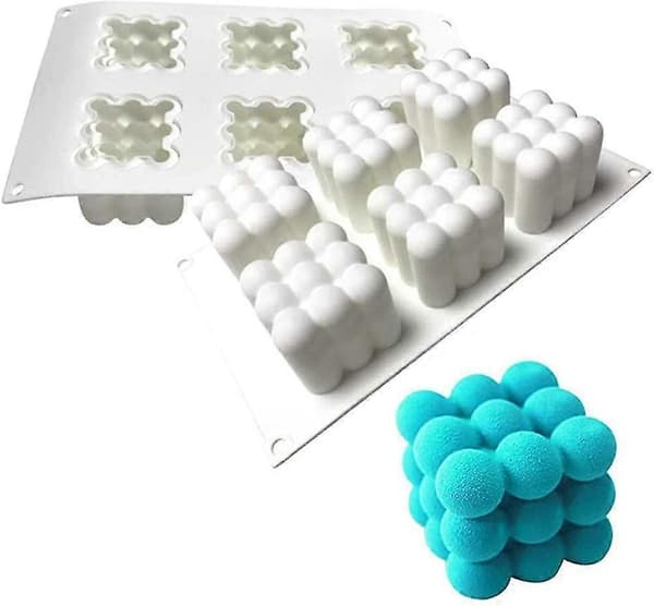 Non-stick boblelys silikonform 6 i 1 håndlaget soyavokslysform, 3D