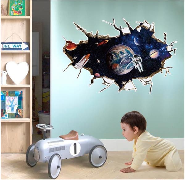 2 kpl 3D Planeetta Galaksi Astronautti Seinätarrat, Irrotettavat Kosmiset