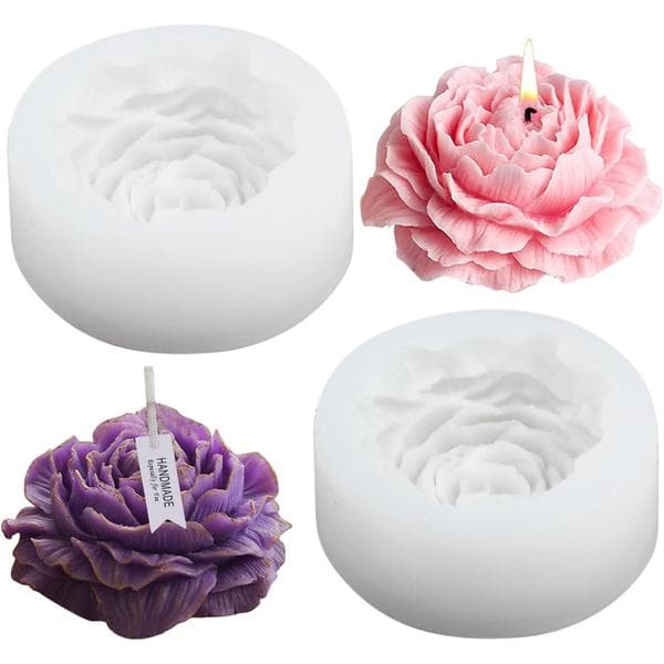Silikone lysform, 2 stk, pæonrose, støbeforme, lys silikoneforme, 3D silikoneform, lys, blomster, lysforme til gør-det-selv