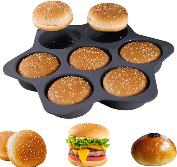 Silikoneform til hamburgerboller, 7-hullers form, non-stick bageform, nem at fjerne