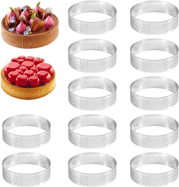12-pak Mousseforme 6 cm Rustfrit Stål Perforerede Dessertringe til Kager Mini Pizza Muffins Bagning Køkkenredskaber