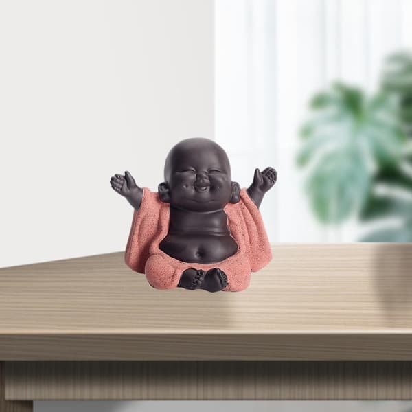 2x Lille Keramik Smilende Maitreya Glad Buddha Figur Ornament