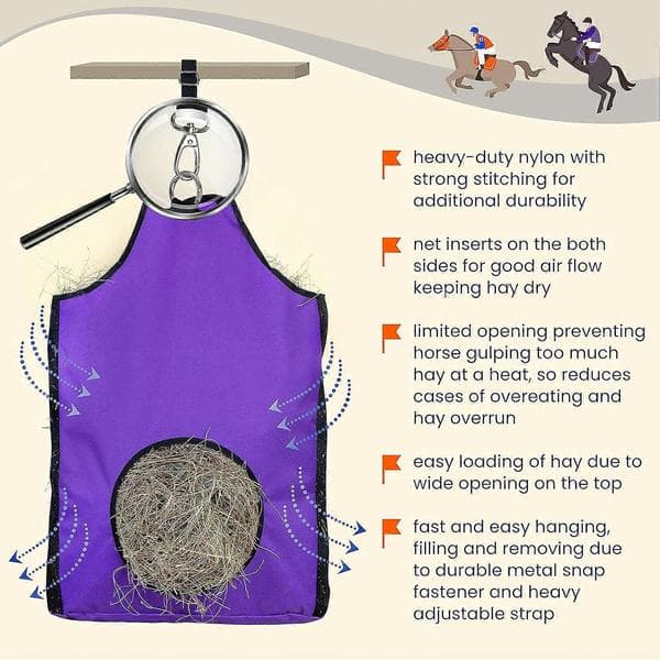 Practical and Beautiful Premium Durable Horse Slow Feed Hay Bag with Metal Snap and Heavy Duty Adjustable Strap