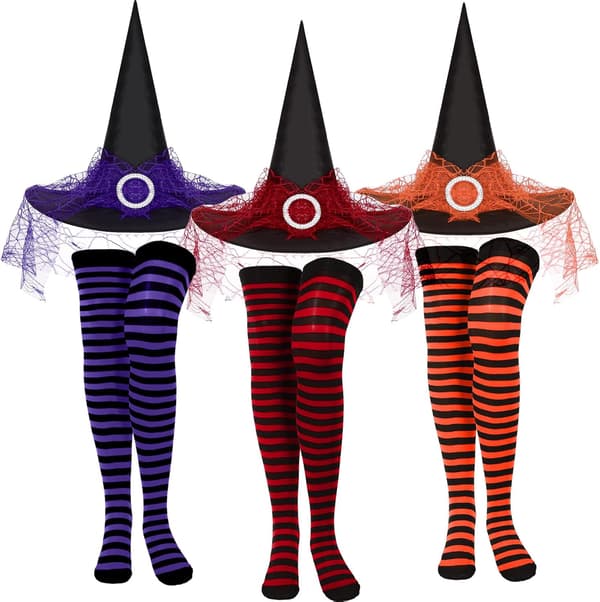 3 sarjaa Halloween-noitahattuja raidalliset reisisukat naisille | Violetti punainen