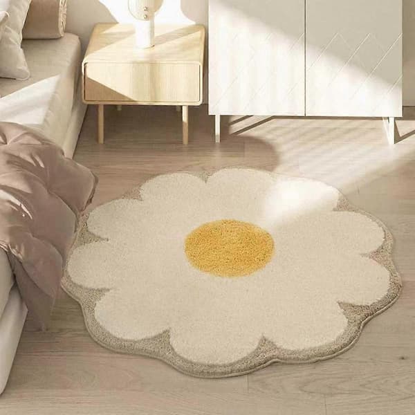 Sovrum Blomma Rund Matta Badrumsmatta Halkfri Matta för Badrum Estetisk Inomhus Dörrmatta Heminredning, Diameter 60cm