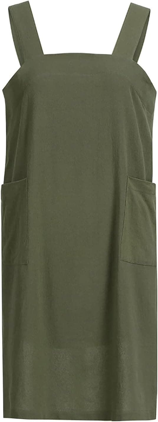 Forkle for kvinner med kryssrygg og lommer for hagearbeid, matlaging, maling og baking - Medium Army Green