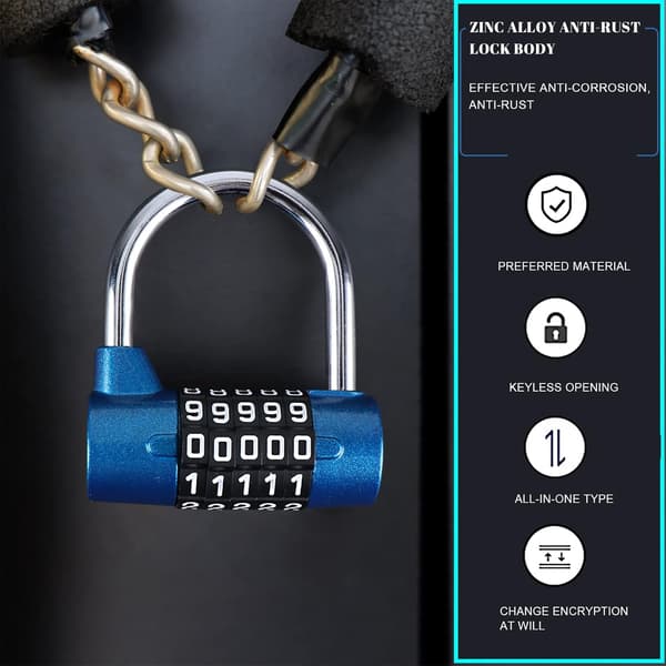 5-digit Combination Padlock, 2 Pack Padlocks for Gym, Resettable Combination Lock for Locker, Toolbox, Fence, Bicycle, etc. Blue