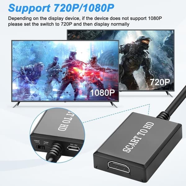 SCART til HDMI-konverter, 1080p-konvertering med lyd- og videounderstøttelse