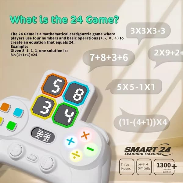 Math 24-spel för barn med skärm - Elektronisk leksak som lämpar sig för barn, 1300+ 24 pusselproblem