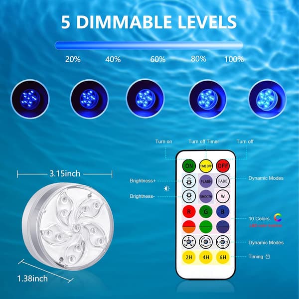 Bathtub Lights, RGB 11 LED Pond Lighting Pool Light, IP68 Waterproof Battery Operated Pool Lighting with RF Remote Control [Energy Class A++]