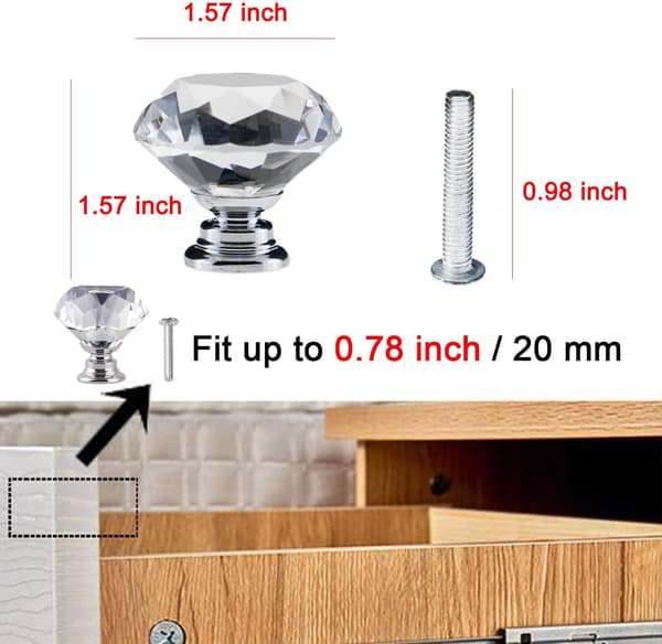 12-pack Knobs for Drawers, Diamond-shaped Crystal Glass, 40mm, Cabinet Knobs