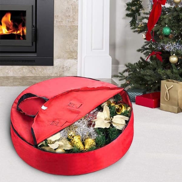 Christmas Wreath Storage Bag with Handles, Red KLB