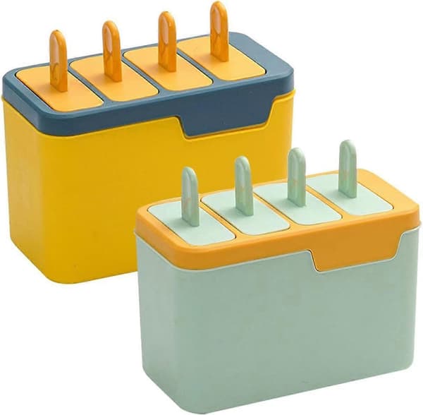 Isformar med 8 genanvendelige pinde, ispindemaskiner, isform, isform, isforme med EASY-Release Box (Gul+Grøn)