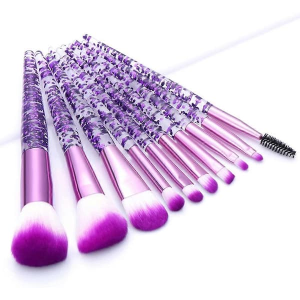 Makeupbørstesæt Rejsesæt Makeupbørste Rougebørste Krystal Makeupbørste Lilla Makeupbørste Glitter Makeupbørste (Lilla)