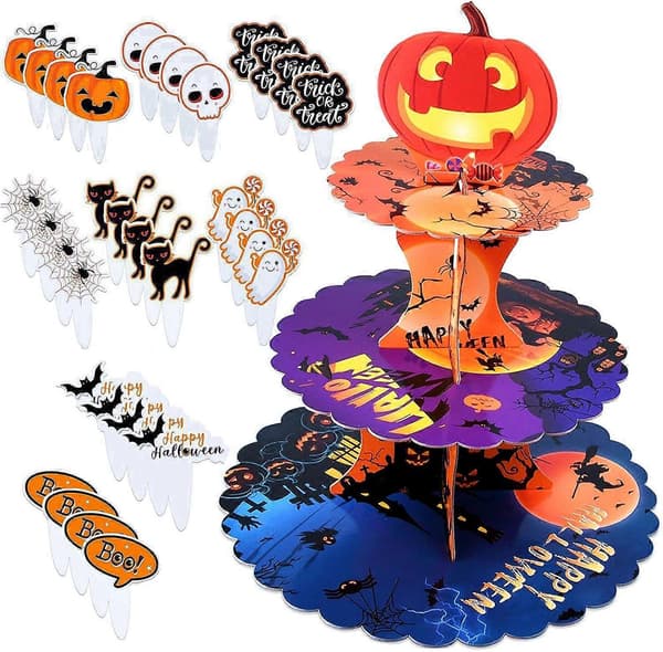 Halloween Cupcake-stativ med Halloween Kagepynt til Halloweenfest