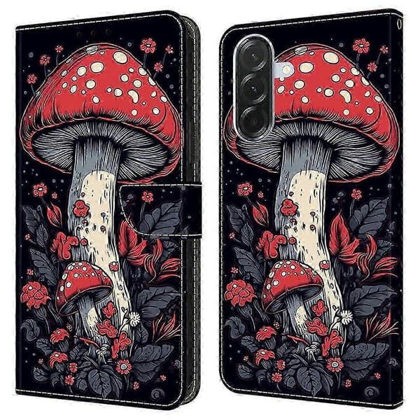Galaxy A36 5G Leather Case with Wallet Stand & Patterned Flip Cover Multicolor Red Mushroom Multicolor Red Mushroom