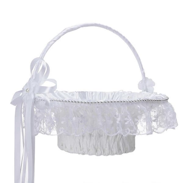 Unika bröllopsblomkorgar, elegant bröllopsdekor med spetsbröllopstillbehör för minnesvärd bröllopsceremonifest, blomsterflickakorg (25*27 cm)