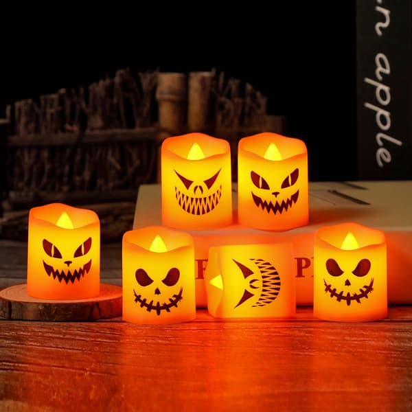 6 stk Halloween Mini Flammeløse Jack-o'-Lantern Lys