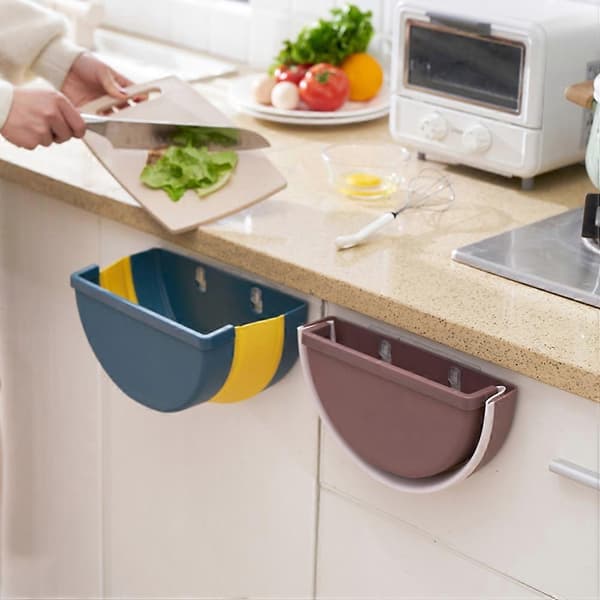 Wall Mounted Foldable Trash Holder, Foldable Wall Mounted Trash Can for Kitchen, Car, Home, Dark Blue 27.5*15*6cm Waste Storage 1 Set [DB]