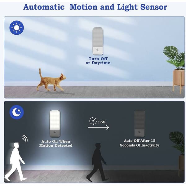Automatic LED Night Light, USB Rechargeable Motion Sensor Night Light, ON/AUTO/OFF, Natural White Wardrobe Light, Magnetized, for Living Room, Bedroom