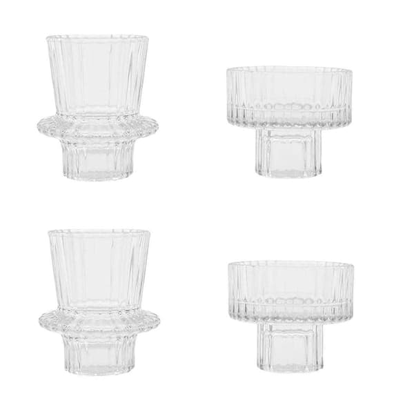 Glass Candlesticks Taper Candle Holders 2 Different Sizes Modern Fluted Design Candle Holder for Wedding Decor A